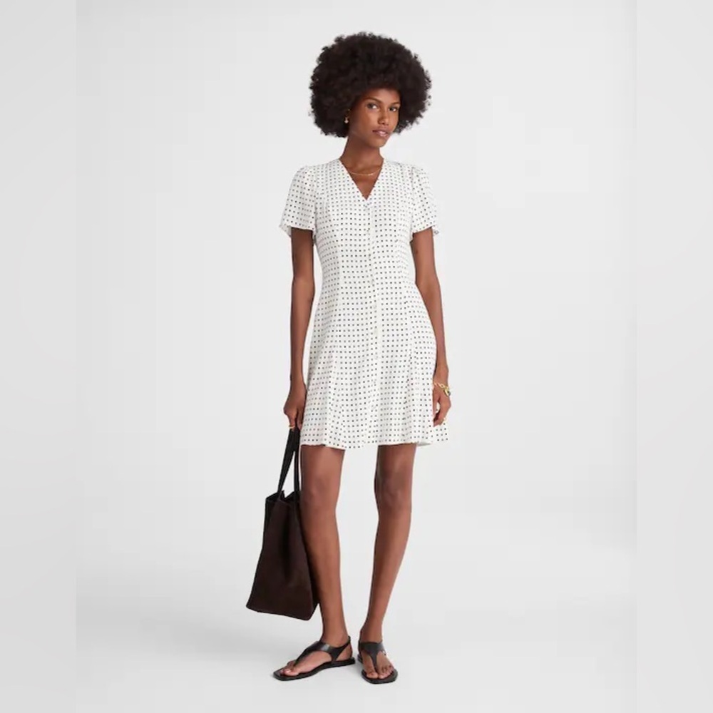NWT Madewell Button-Front White Polka dot Mini Dress size 8 vneck shirt dress - Picture 2 of 10